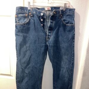 Vintage Levi 501 Button Fly Jeans Straight Leg, Dark Wash, Men's Size 36x30
